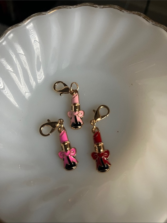 Handbags - Zipper pulls  Lipstick Charm Keychain for Bags - Pink & Red